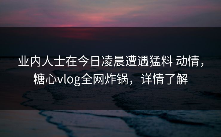 业内人士在今日凌晨遭遇猛料 动情，糖心vlog全网炸锅，详情了解
